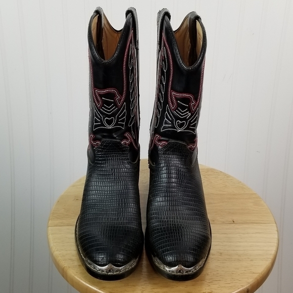 Durango Cowboy Boots Kids Size 5.5 D Lizard Print Black Western Festival Stitch - Picture 13 of 16